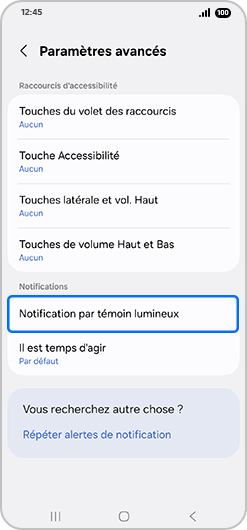 Sélectionner Notification par témoin lumineux