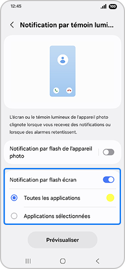 Activer les nofications par flash écran