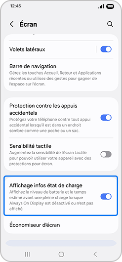 Sélectionner Affichage infos état de charge