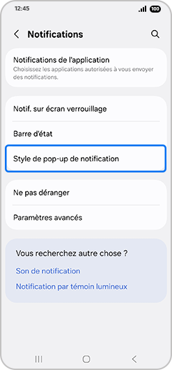 Sélectionner Style de pop-up de notification