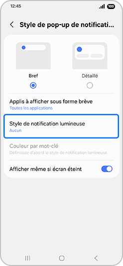 Sélectionner Style de notification lumineuse