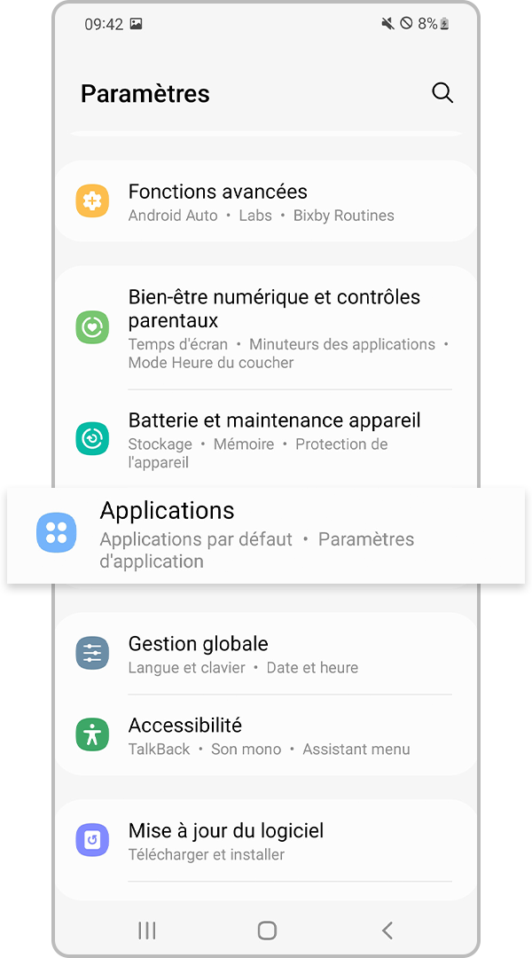 Paramètres des applications