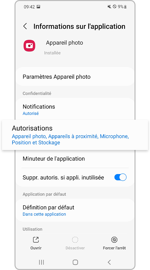 Sélectionner les autorisations de l’application