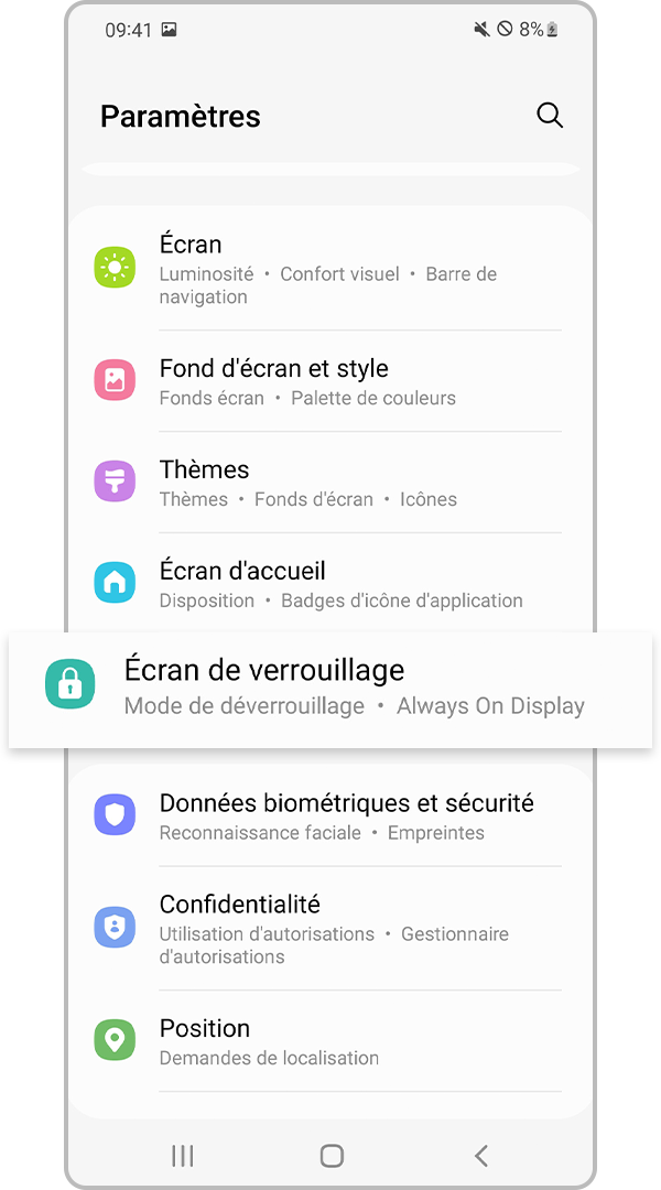 Paramètres d’écran de verrouillage