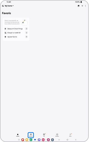 Page Favoris avec l'icône Appareils en bas