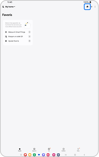 Page d'accueil de l'application SmartThings