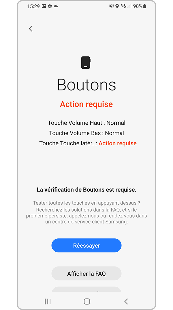 Se rendre dans un centre de service si une action est requise