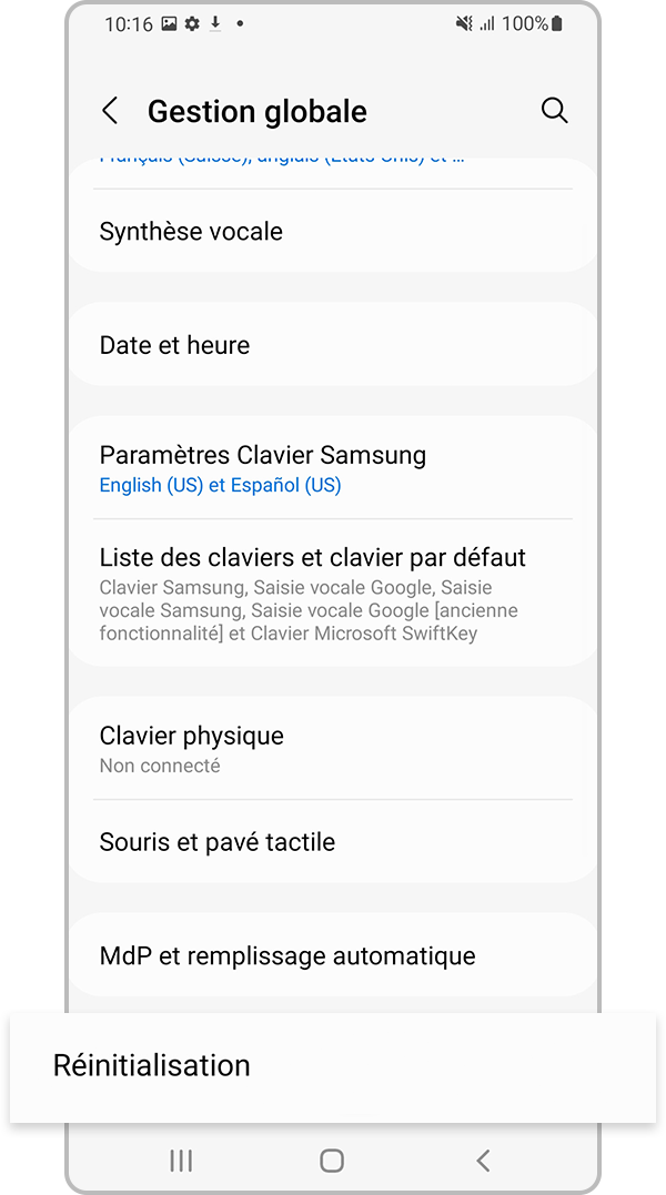 Sélectionne Réinitialisation