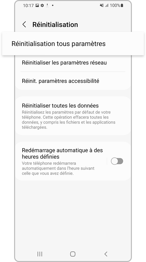 Sélectionner Réinitalisation tous paramètres