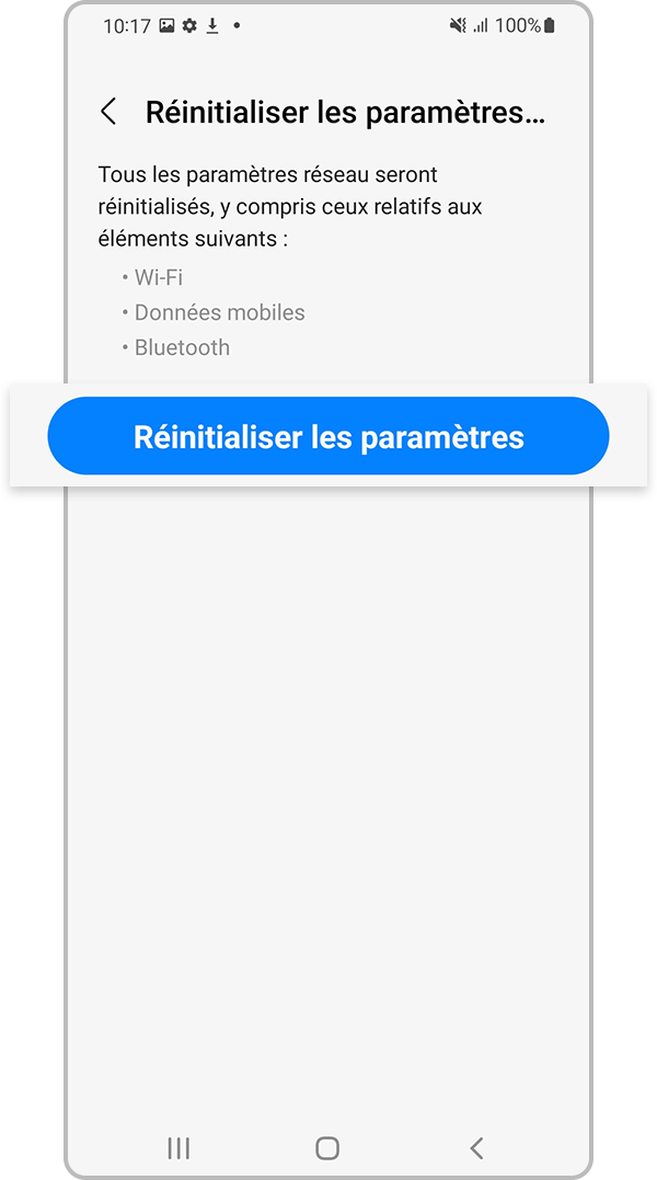 Appuyer sur Réinitialiser les paramètres