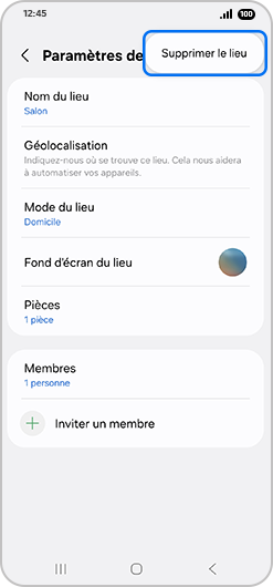 Sélectionner l'option de Supprimer le lieu