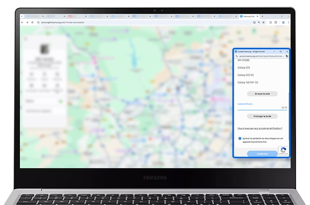 Un pop-up apparaît avec l'envoi d'un code