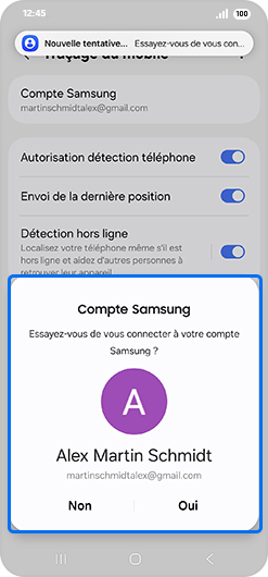 La confirmation d'identité s'affiche