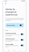 Opciones disponibles para configurar, activar o desactivar las alertas de emergencia inalámbricas.