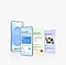 Una pantalla de una UI en un smartphone. Detrás hay una pantalla de tres tipos de resúmenes diarios personalizados: resumen de la mañana, resumen del mediodía, resumen de la noche.