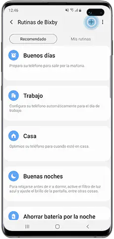 Cree una Rutina de Bixby personalizada, ícono Plus