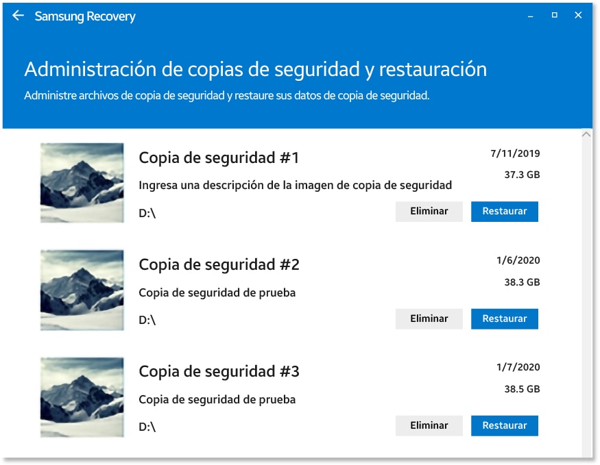 Select Backup and restore management, and then select Restore next to your desired backup.