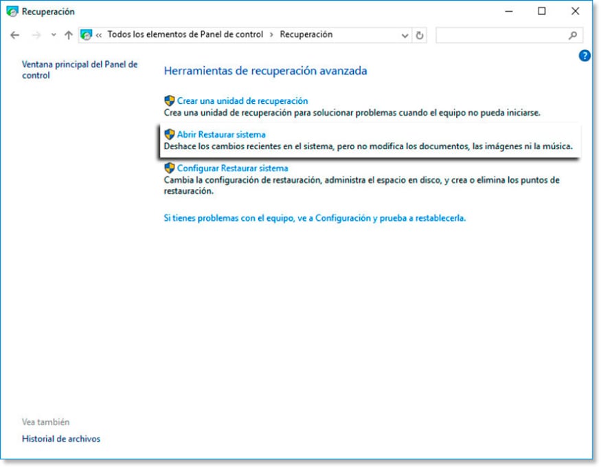 Select Open System Restore.
