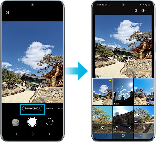 imagen de un dispositivo Galaxy S20 con Toma única