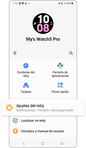 configuración del reloj