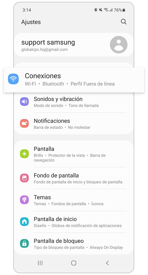Selecciona la configuración de conexiones