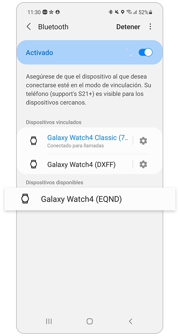 elige entre dispositivos disponibles para emparejamiento