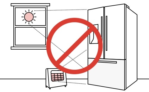 Refrigerador samsung recibiendo luz solar y calor de productos cercanos