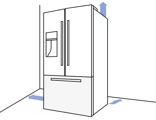 Refrigerador Samsung en una ubicación adecuada con espacio en los laterales y la parte superior