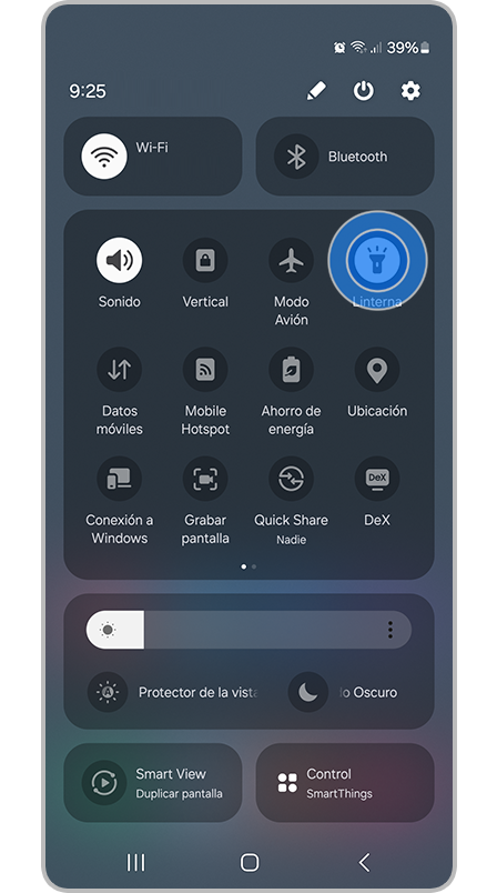Barra de notificaciones con el icono de linerta manteniendolo presionado por 3 segundos