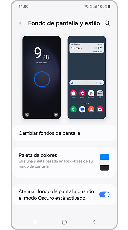 Opción Fondo de pantalla seleccionando la foto del fondo de pantalla