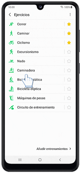 Seleccionando ejercicios