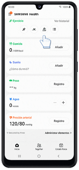 Configuración de ejercicios en la barra principal