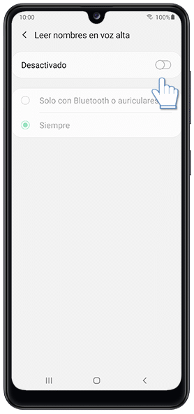 Activación de la función Leer nombres en voz alta