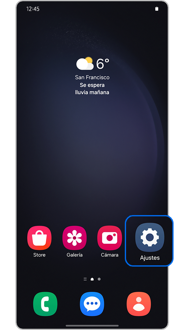 Vista del icono de configuración resaltado.