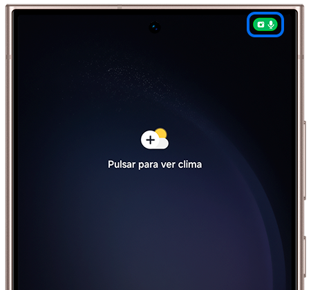 Paso 1. Vista de una llamada en la que aparece el chip de la cámara y el micrófono. Los otros indicadores están ocultos durante un momento.