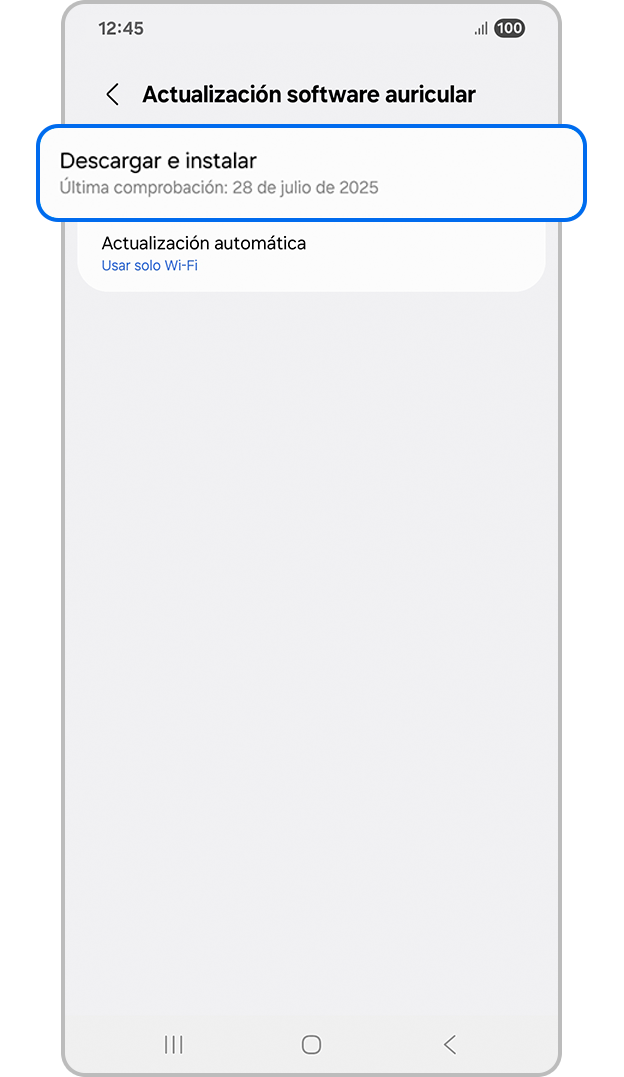 Vista del menú "Ajustes de auriculares" con la opción "Actualización software auricular" resaltada.