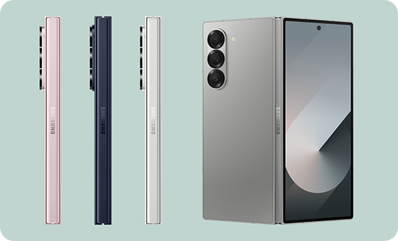 Galaxy Z Fold6 en varios colores en exhibición.