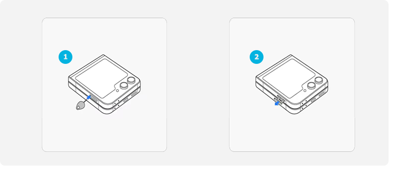 Galaxy Zflip6 plegado y retirando bandeja Sim