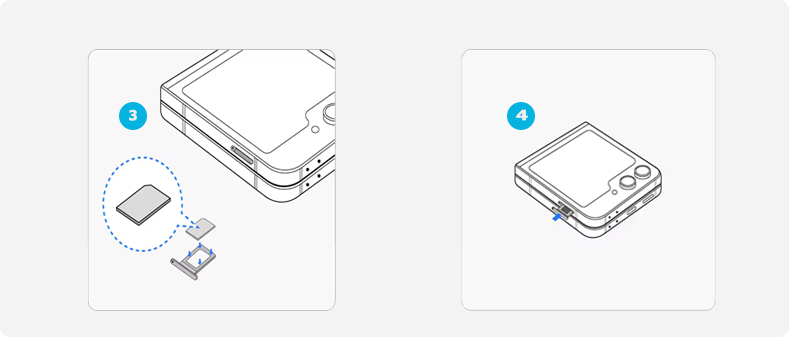 Galaxy Z Flip6 plegado insertando tarjeta Sim