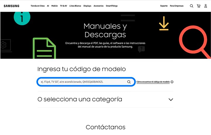 página manuales y descargas resaltando el cuadro de búsqueda