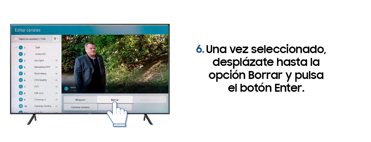 6. Una vez seleccionado, desplazate hasta la opción borrar y pulsa el botón enter.