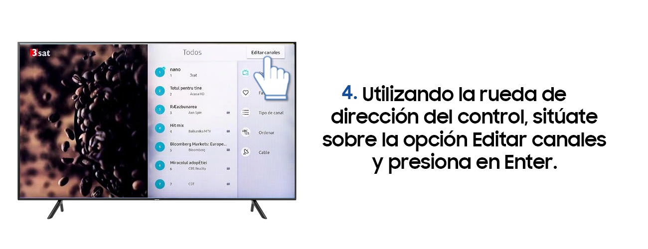 4. Utilizando la rueda de dirección del control, sitúate sobre la opción Editar canales y presiona en enter.