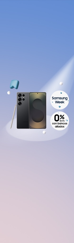 Imagen de Galaxy S25Ultra de 256 GB en posición frontal a 24 cuotas sin interés pagando con bancos aliados.