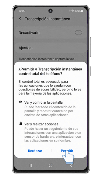 Permisos para el uso de la Transcripción instantánea