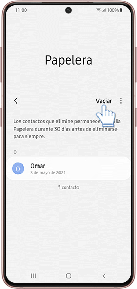 Vaciar papelera de contactos