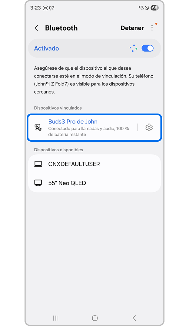 Galaxy Buds conectados desde la lista de Bluetooth
