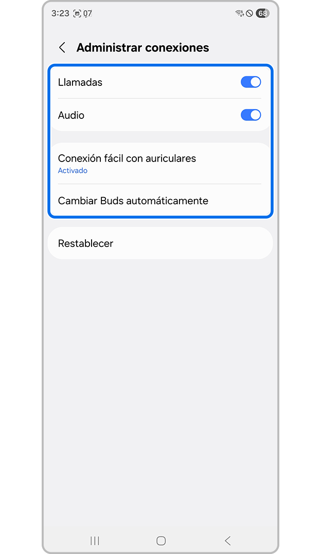 Selecciona condiciones para Bluetooth