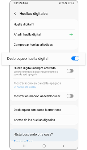 habilitar el desbloqueo huella digital