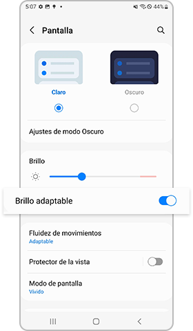 ajuste de brillo adaptable en galaxy s22