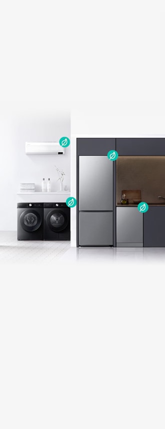 Hay varios electrodomésticos en la cocina y el lavadero.